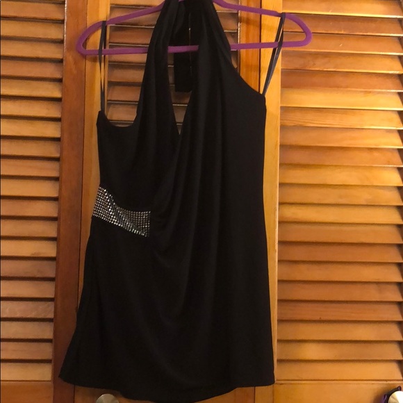Black Halter Top with Gemstone Side - Picture 3 of 6